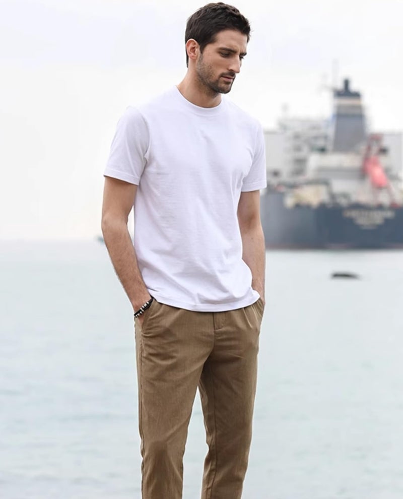 BJY 100% Cotton Men's White Plain Short Sleeve Crew Neck T-Shirt, Regular Fit Casual T Shirt Tops, Basic Tees, Tshirt - Image 2