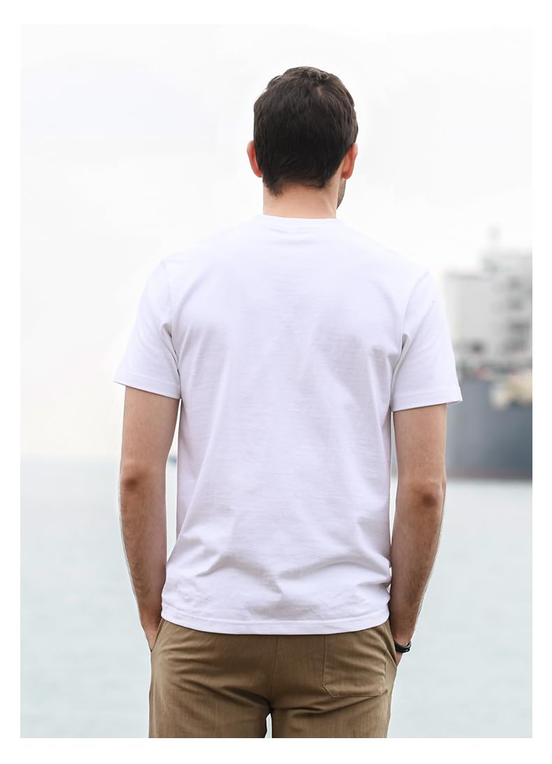 BJY 100% Cotton Men's White Plain Short Sleeve Crew Neck T-Shirt, Regular Fit Casual T Shirt Tops, Basic Tees, Tshirt - Image 4