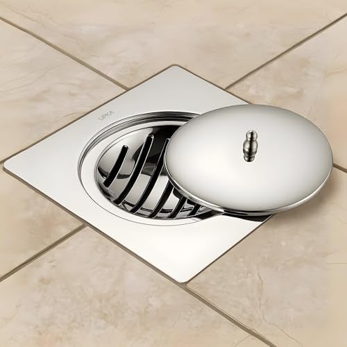 LIPKA Saturn 6 x 6 Inches Flat Cut Floor Drain with Classic Jali Premium Stainless Steel Floor Drain & Cover with Lid - Image 1
