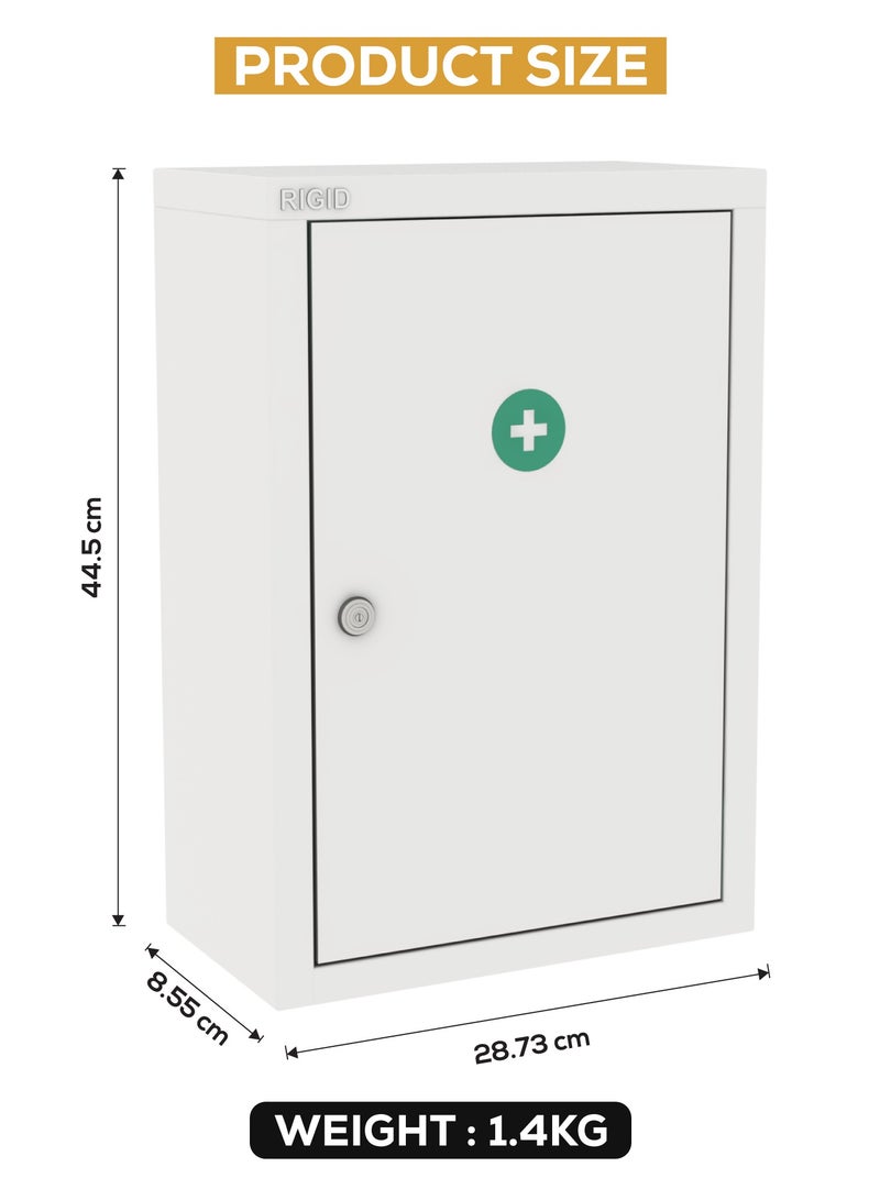 RIGID Metal First Aid Kit Cabinet. Wall Mounted Medical Emergency Cabinet with 3 Spacious compartment - Image 2