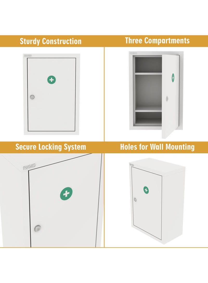 RIGID Metal First Aid Kit Cabinet. Wall Mounted Medical Emergency Cabinet with 3 Spacious compartment - Image 3