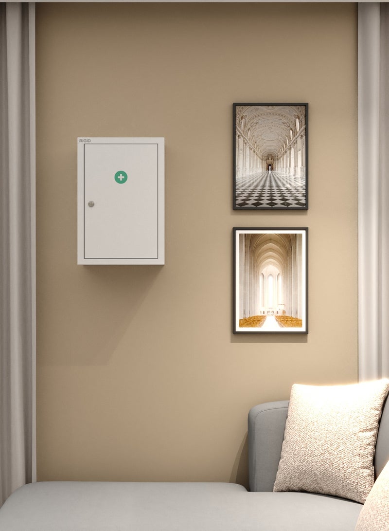 RIGID Metal First Aid Kit Cabinet. Wall Mounted Medical Emergency Cabinet with 3 Spacious compartment - Image 5