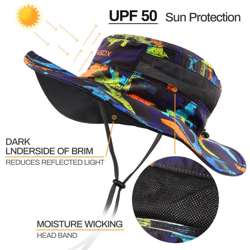 FAISOX Fishing Hat UPF 50+ Sun Protection Hat for Man & Women Sun Hat, Beach & Hiking Hat, Paddling, Rowing, Kayaking Hat (Black Fish Camo) - Image 2