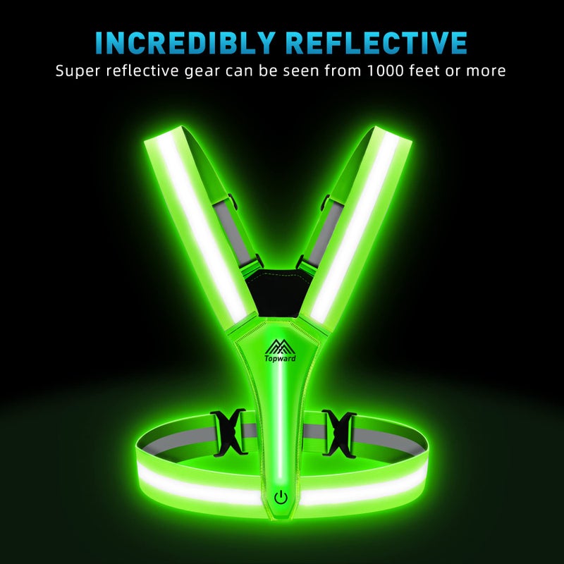 Topward LED Reflective Vest Safety Gear, Light Up Vest for Night Walking Cycling, High Visibility Running Vest with Reflective Strips, USB Rechargeable with Adjustable Waist/Shoulder - Image 2