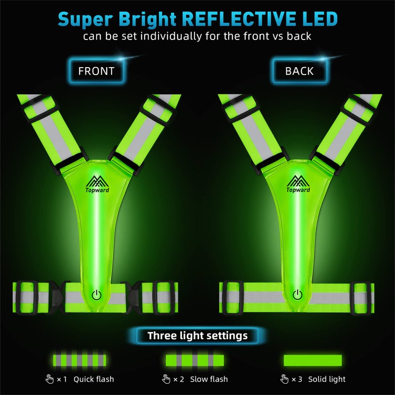 Topward LED Reflective Vest Safety Gear, Light Up Vest for Night Walking Cycling, High Visibility Running Vest with Reflective Strips, USB Rechargeable with Adjustable Waist/Shoulder - Image 3