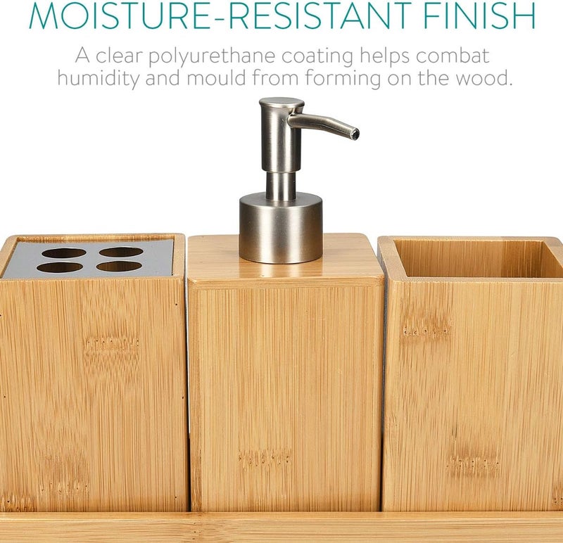 Navaris Navaris Bathroom Accessories Set 4Piece  Bamboo Toothbrush Holder Soap Dispenser Storage Container Organizer Tray  - Image 5
