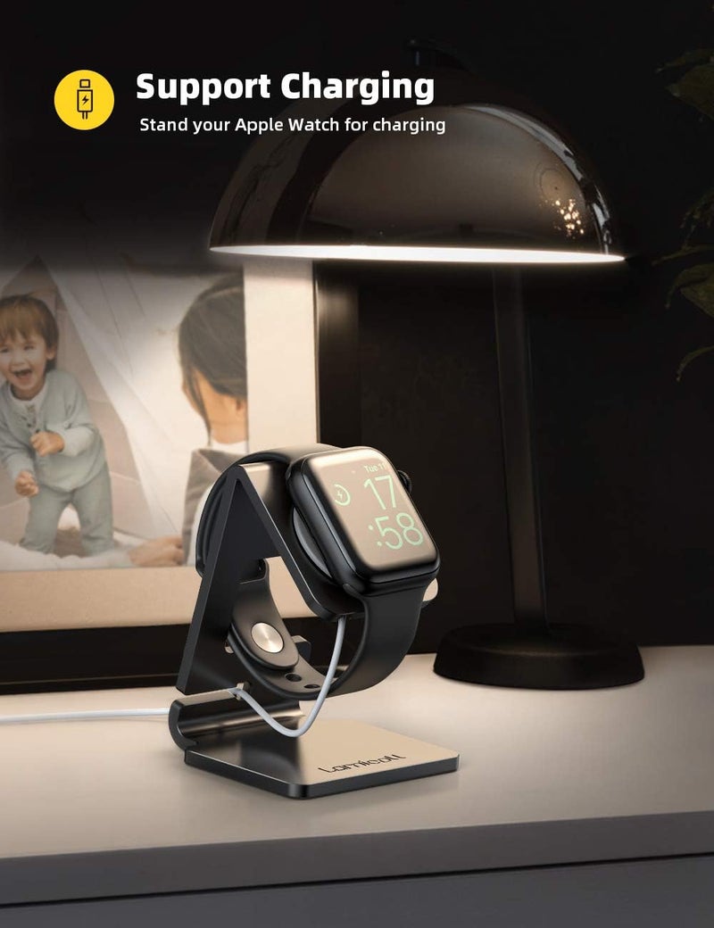 Lamicall Lamical Apple Watch Charging Stand, Desk Mount Dock for Series 8/7/6/5/4/3/2/1 & SE, Black - Image 2
