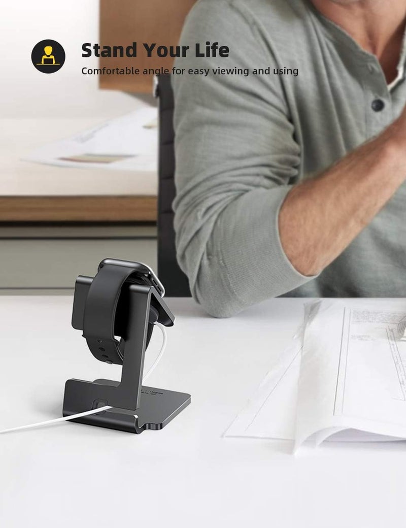 Lamicall Lamical Apple Watch Charging Stand, Desk Mount Dock for Series 8/7/6/5/4/3/2/1 & SE, Black - Image 3