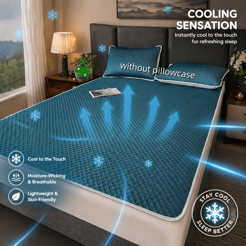 Summer Cooling Luxurious Cooling Mat, Soft Skin-Friendly Breathable Cool Waffle Cooling Pad Single Double Bed Adaptable Foldable Portable 4-Corner Fixed Straps Moisture-Wicking Machine Washable Bedroom Dorm Living Room Outdoor Camping All-Season Mat - Image 1