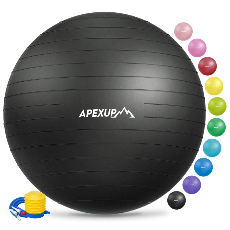 APEXUP Yoga Ball Exercise Ball, Anti Slip Stability Ball Chair, Heavy Duty Large Gym Ball for Fitness, Balance, Core Workout and Physical Therapy (XL (27"~30") 75cm, Black) - Image 1