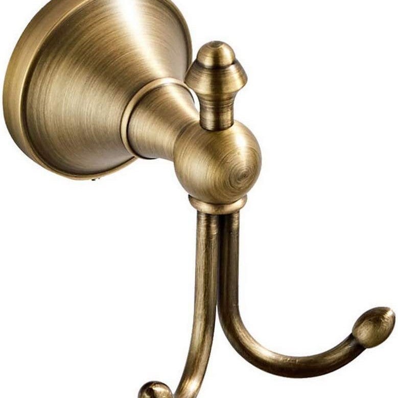 Factory Replica Antique Brass Towel Hook Bathroom Bathrobe Hook Double Coat Hanger Hook Vintage Style Wall Hook - Image 2