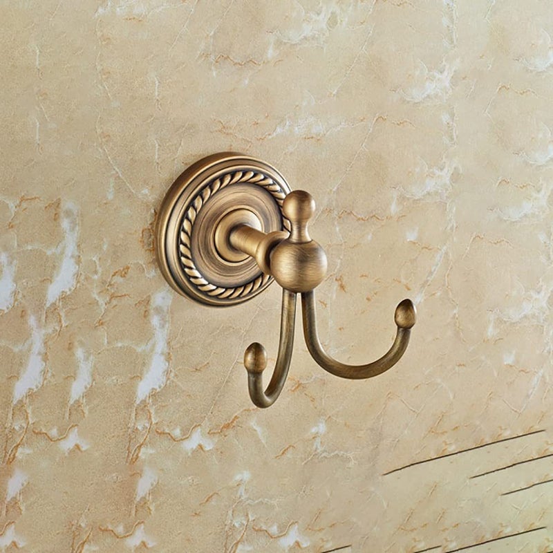 Factory Replica Antique Brass Towel Hook Bathroom Bathrobe Hook Double Coat Hanger Hook Vintage Style Wall Hook - Image 3