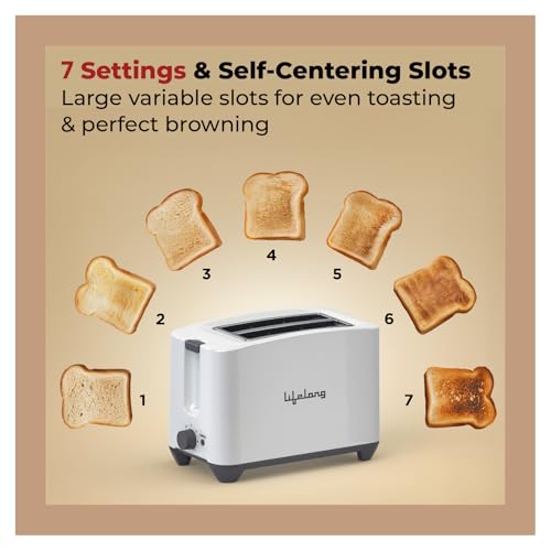 Lifelong Bread Toaster 2 Slice | Auto-Cut-Off | Self-Centering for Even Toasting | Removable Crumb Tray | High Rise Carriage Handle |Pop-Up Toaster | Kitchen Appliance (LLPT10) - Image 5