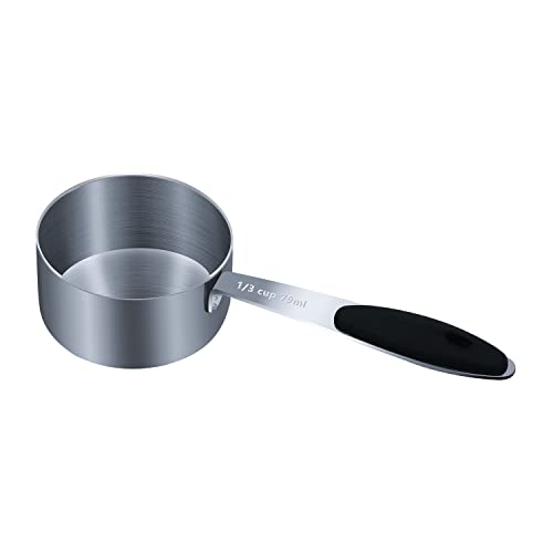 LEIFENY 1PCS 1/3Cup (79ml, 2.7oz) Single Measuring Cup with Black Silicone Grip, Stainless Steel Individual Measure Scoop Only - Image 1