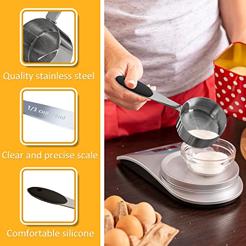 LEIFENY 1PCS 1/3Cup (79ml, 2.7oz) Single Measuring Cup with Black Silicone Grip, Stainless Steel Individual Measure Scoop Only - Image 3
