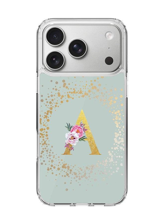 Stylizedd Classic Clear MagSafe Case for iPhone 17 Pro , Hybrid Soft Case Flexible Edges Anti Drop TPU PC Gel Thin Transparent Cover [ Designed for iPhone 17 Pro ] - Custom Monogram Initial Letter Floral Pattern Alphabet - A  (Light Grey )