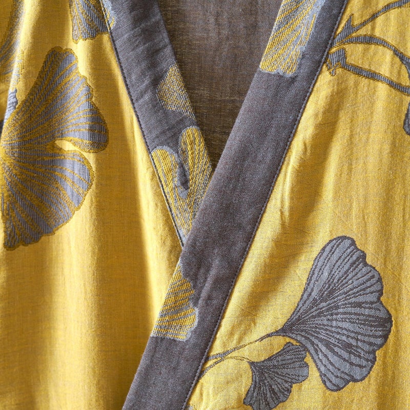 Kimono Robe 100% Cotton Gauze Ginkgo Leaf Print - Image 4