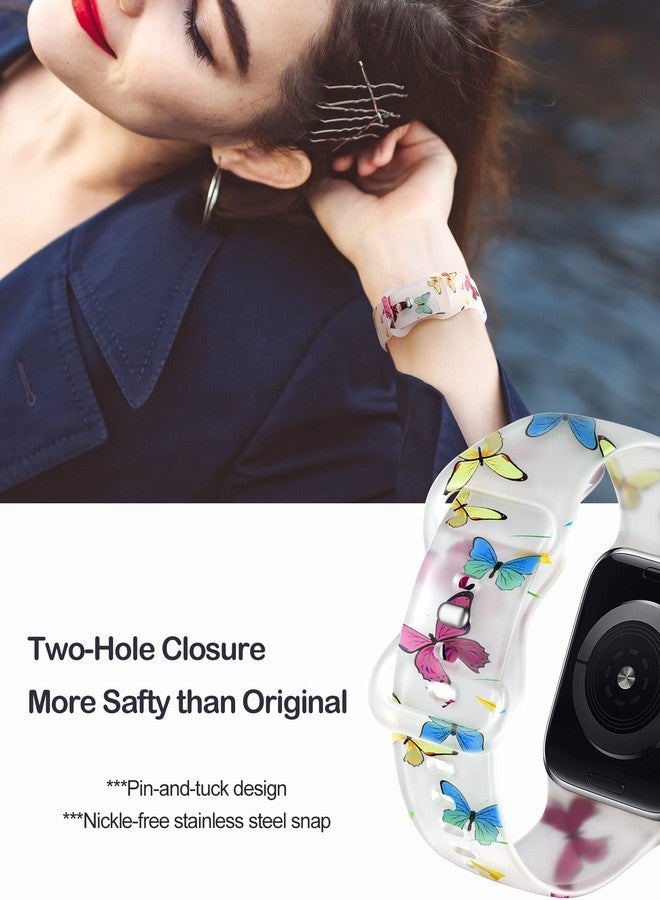 Witzon Cute Transparent Band Compatible with Apple Watch Band 38mm 40mm 41mm 42mm 44mm 45mm 46mm 49mm Women,Soft Silicone Sport Strap for iWatch Series 11 10 9 8 7 6 5 4 3 2 1 Ultra SE, Butterflies - Image 3
