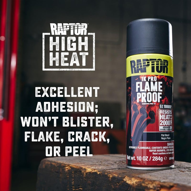 رابتور طلاء سيارات RAPTOR Flameproof المقاوم للهب، درجة احترافية، طلاء رش واقٍ فائق الصلابة لدرجات الحرارة العالية، أحمر غير لامع، 10 أونصات سطح سهل المسح - Image 2