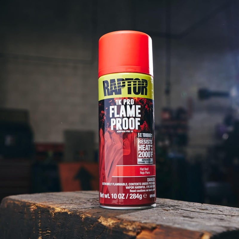 رابتور طلاء سيارات RAPTOR Flameproof المقاوم للهب، درجة احترافية، طلاء رش واقٍ فائق الصلابة لدرجات الحرارة العالية، أحمر غير لامع، 10 أونصات سطح سهل المسح - Image 4
