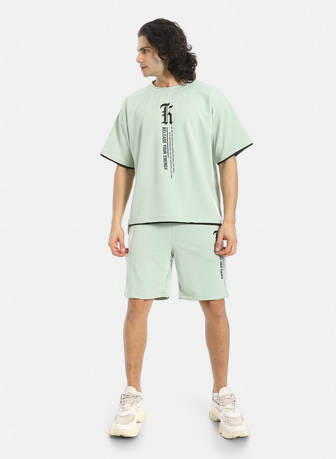 Red Circle Slip On Printed T Shirt and Shorts Set - Image 1