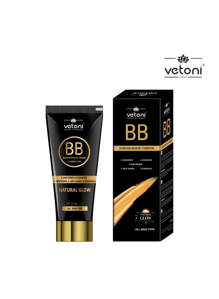 Vetoni Black Liquid Foundation and BB+ Cream Medium Coverage, Matte Finish, SPF 37++ -  60ml - Image 1