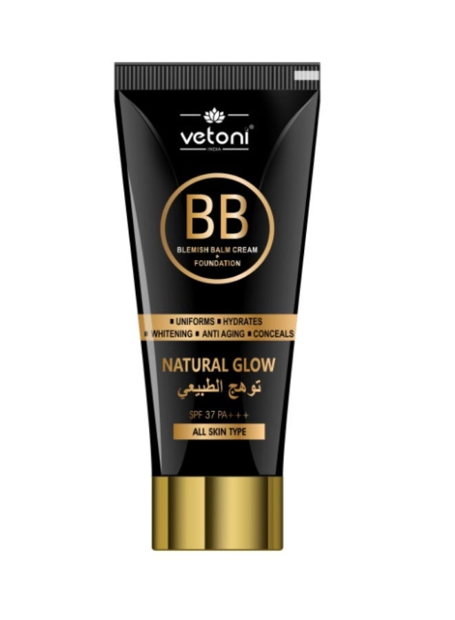 Vetoni Black Liquid Foundation and BB+ Cream Medium Coverage, Matte Finish, SPF 37++ -  60ml - Image 3