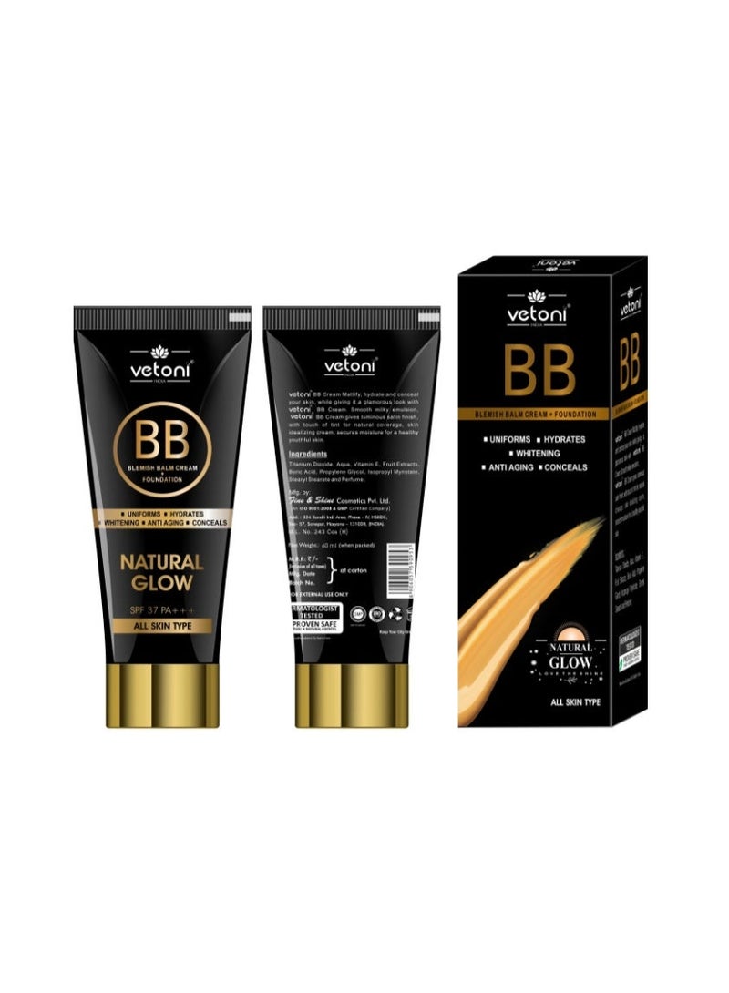 Vetoni Black Liquid Foundation and BB+ Cream Medium Coverage, Matte Finish, SPF 37++ -  60ml - Image 2