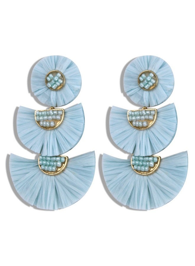YBMYCM Statement Earrings Bead Raffia Palm Bohemian Drop Dangle Earrings For Women (Light Blue) - Image 1