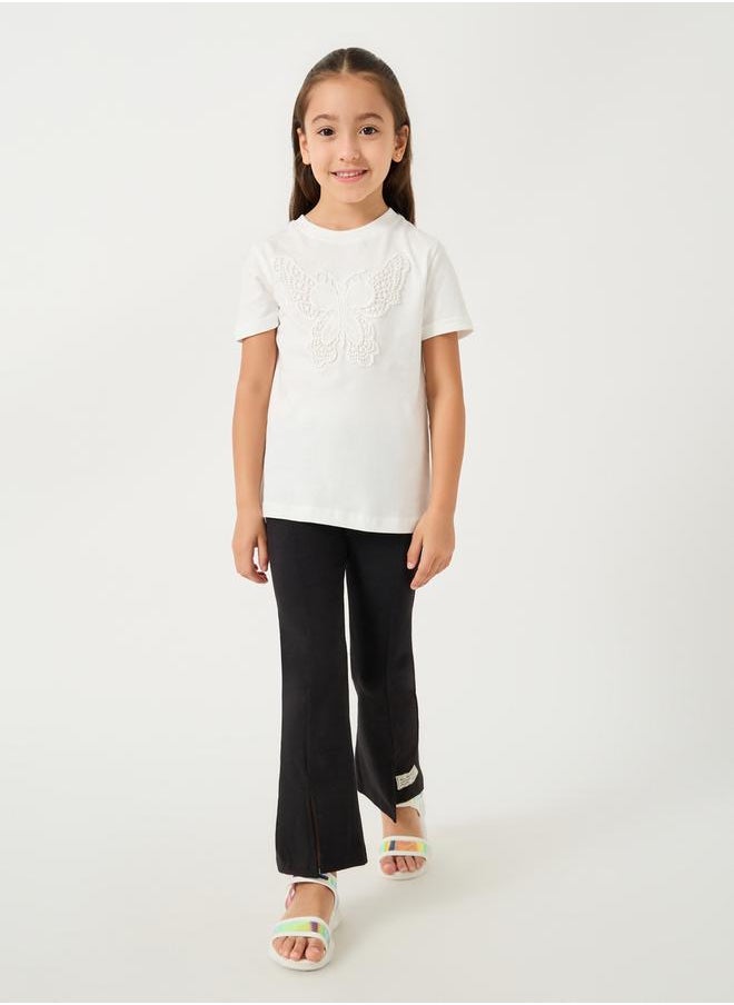 Styli Toddler Girls t-shirt with butterfly crochet patch  - Image 2