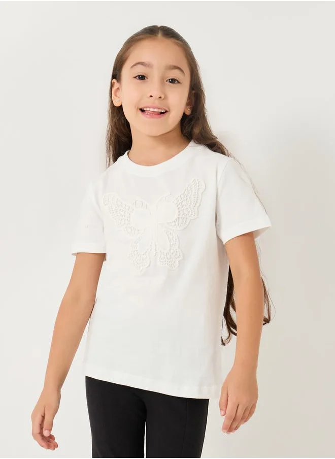 Styli Toddler Girls t-shirt with butterfly crochet patch