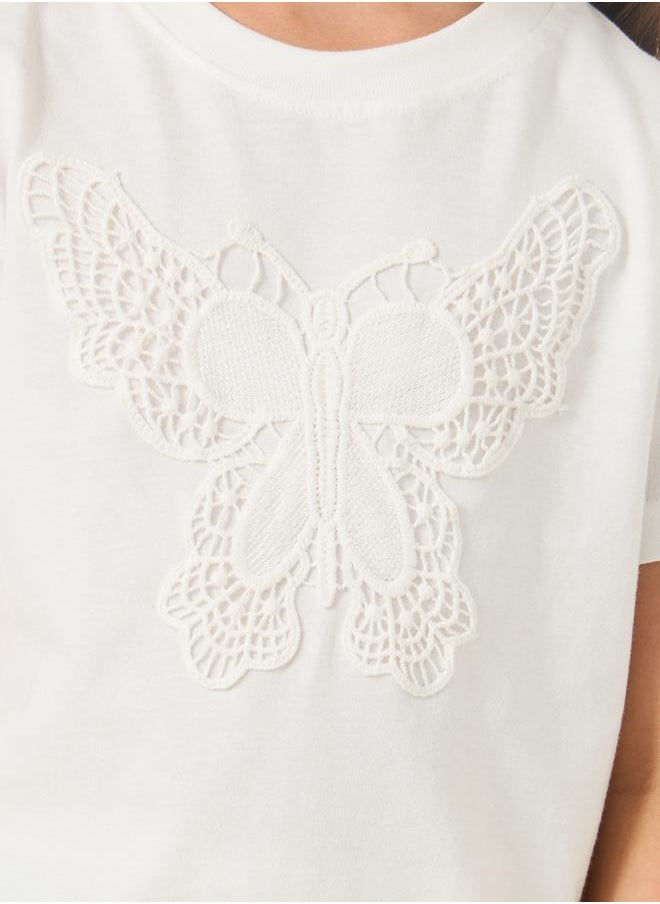 Styli Toddler Girls t-shirt with butterfly crochet patch  - Image 3