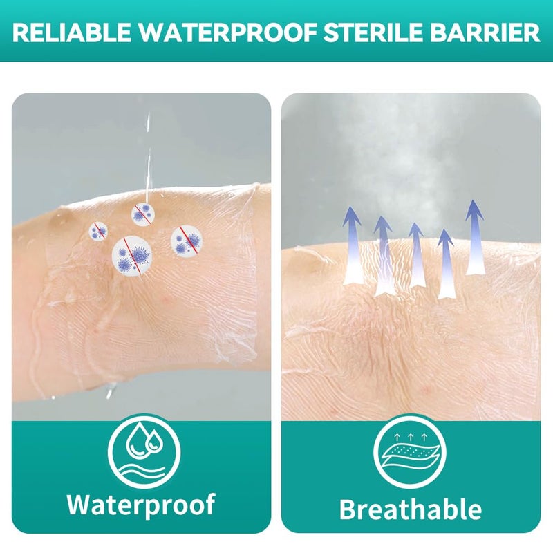 Dimora Waterproof Transparent Film Dressing, Clear Bandage Tape for Wound Care, Adhesive Post Surgical Cover Padï¼Œfor IV Shield, Tattoo Aftercare, Shower Protector 4x4 3/4 inch 100 Packs - Image 3