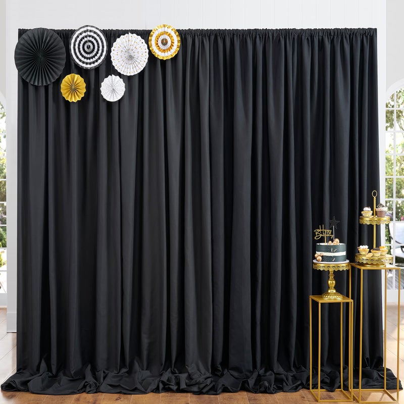 Htper 10x10 ft Black Backdrop Curtain Panels for Parties Thick Polyester Wedding Backdrop Drapes for Birthday Photography Background Party Backdrop Home Decorations