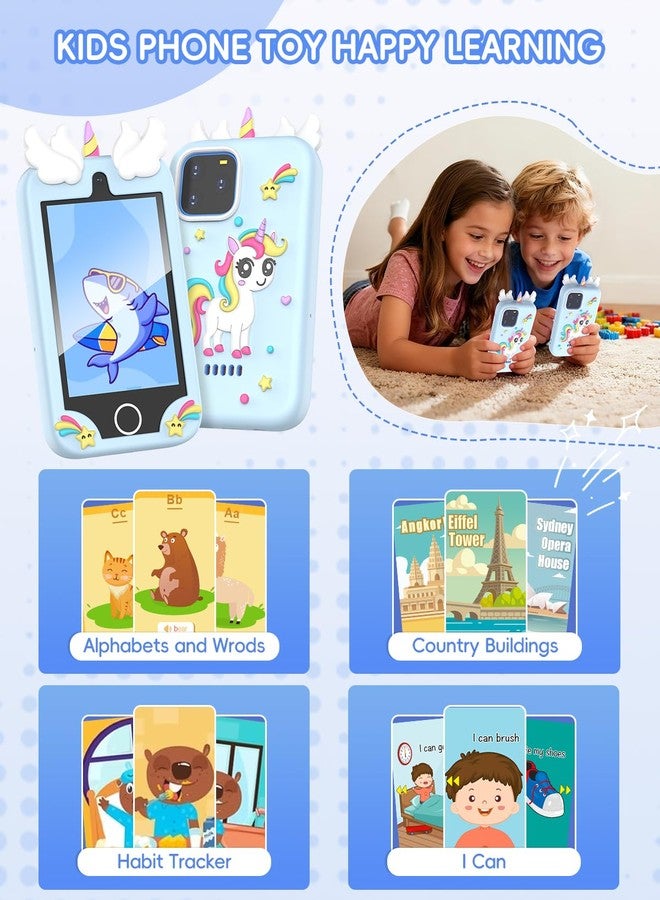 Sylvanthos Kids Smart Phone Toy - 3.5" Touchscreen with Dual Cameras, Learning, Fun Entertainment, 8 GB Card Toy Phone for Kids, Toddler Toy Phone for Girls Boys Age 3-12(Blue) - Image 3