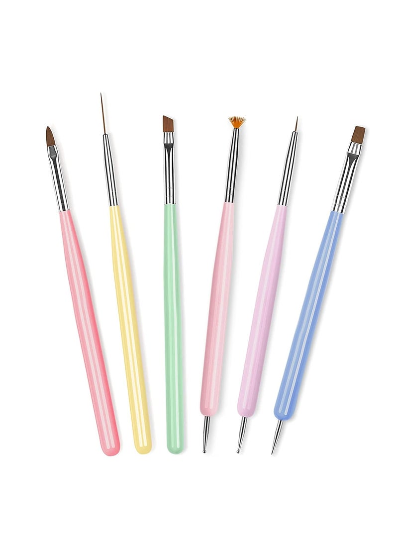 Vnicesli - Vnicesli Nail Art Brushes Set 6Pcs Nail Brushes Nail Art Design Pen Painting Tools with Nail Extension Gel Brush Builder Gel Brush Nail Art Liner Brush and Nail Dotting Pen for DIY Manicure - Image 1