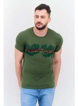 Men Crew Neck Short Sleeve Brand Logo T Shirt, Dark Olive Combo