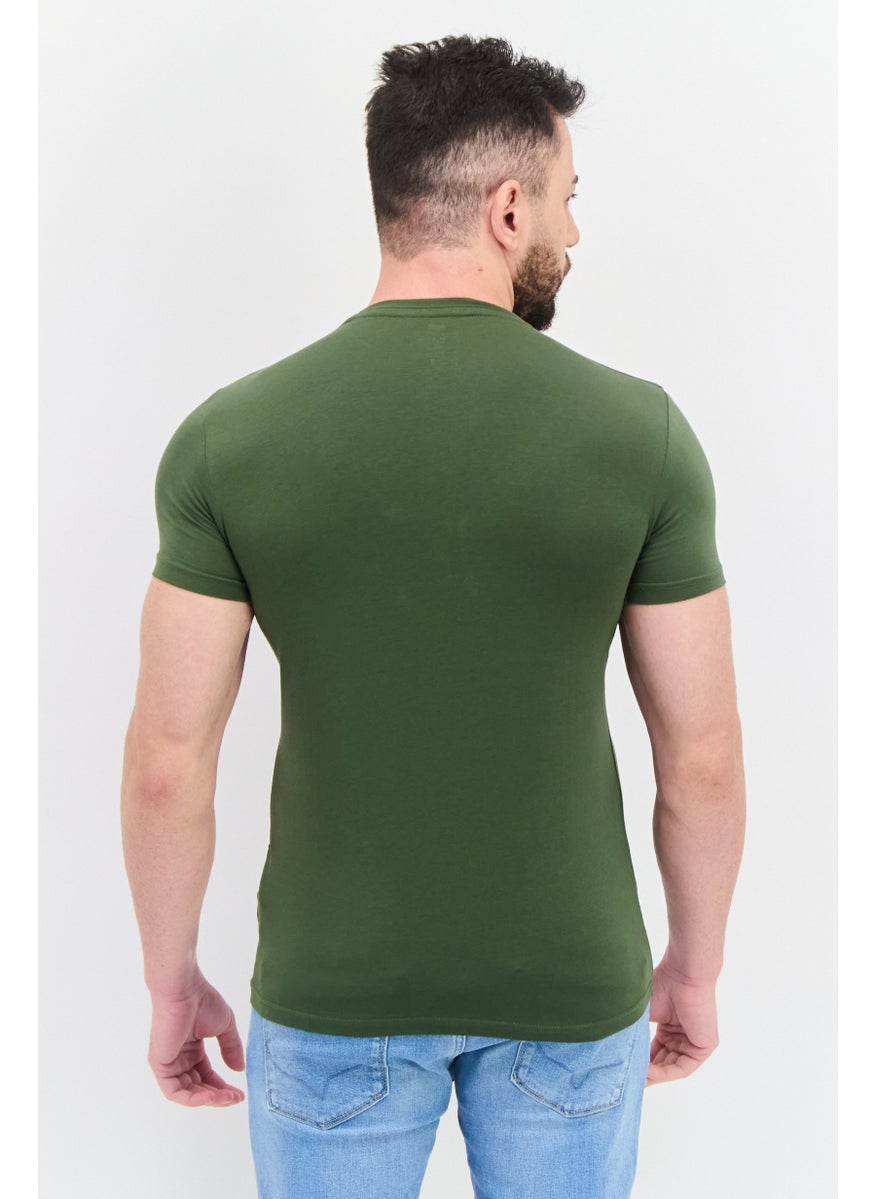 GAS - Men Crew Neck Short Sleeve Brand Logo T Shirt, Dark Olive Combo - Image 1