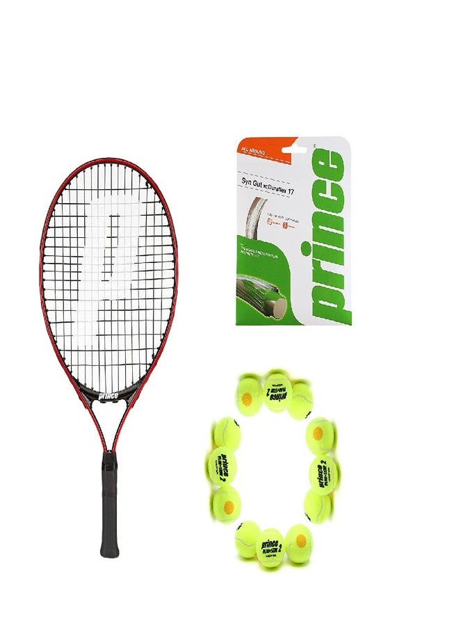 برنس مضرب تنس برينس أتاك 21 مع كرة تنس برينس ستيج 2-برتقالية قياسية 12 كرة وخيط صناعي مع دورافليكس 17 - Image 1