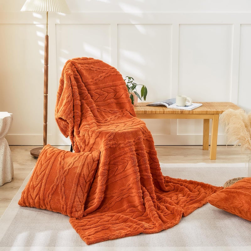YUSOKI Sherpa Large Throw Blanket Single Layer,Light Weight(1.7lb),370GMS-3D Stylish Design for Gift Home Decor (Burnt Orange,50"x65") - Image 2