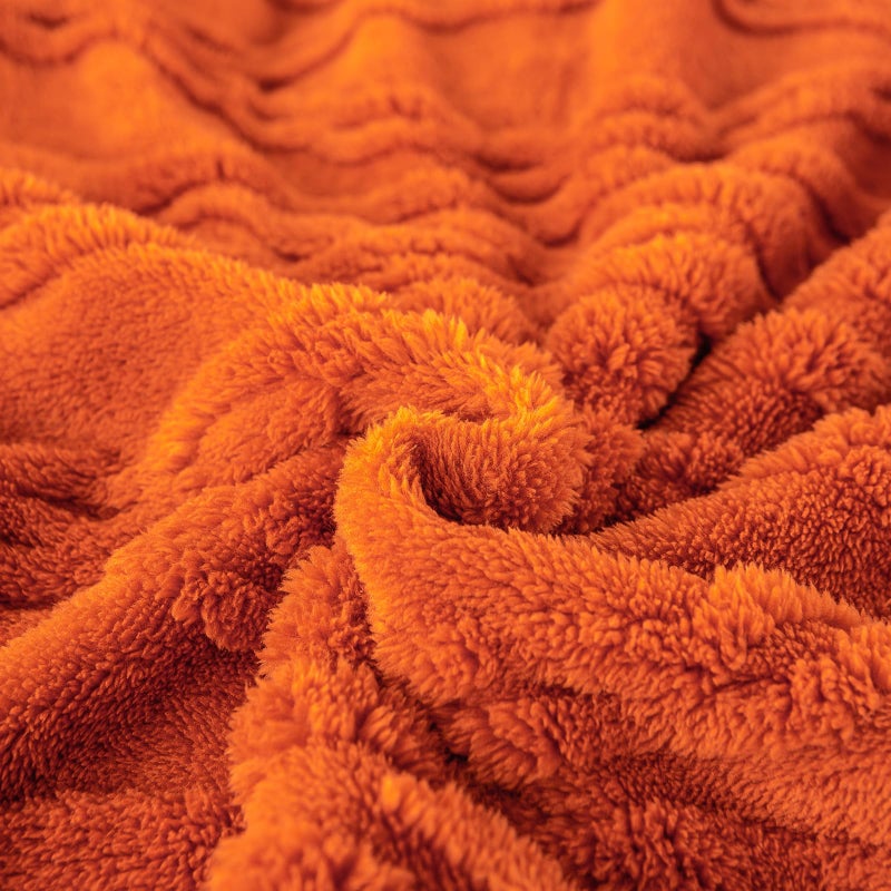 YUSOKI Sherpa Large Throw Blanket Single Layer,Light Weight(1.7lb),370GMS-3D Stylish Design for Gift Home Decor (Burnt Orange,50"x65") - Image 4