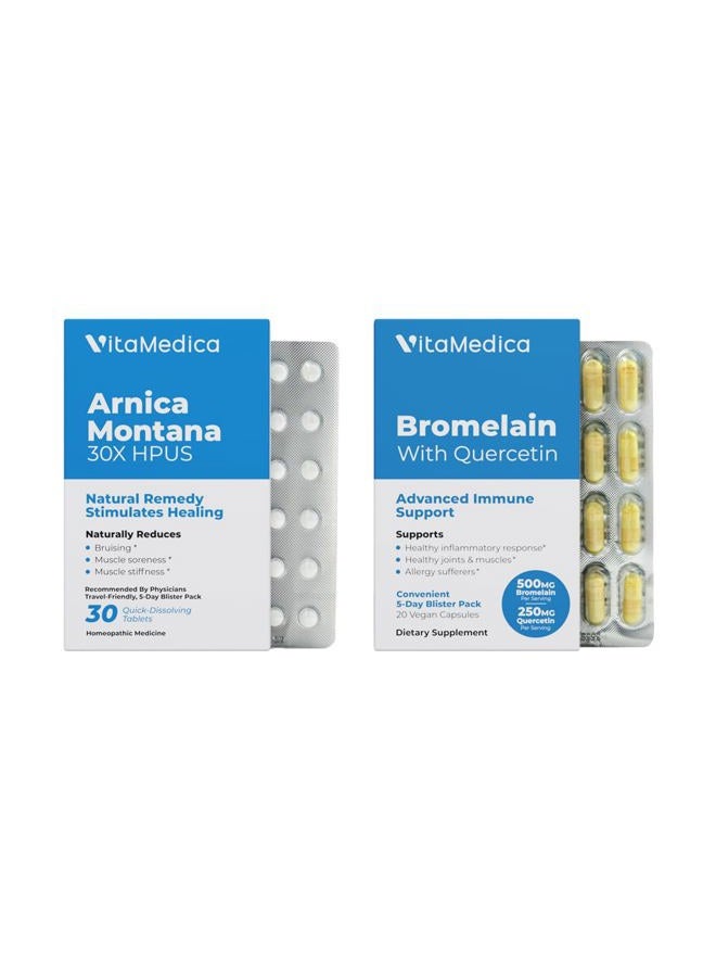 VitaMedica Arnica and Bromelain Blister Packs Bundle | for Post Surgery and Muscle Recovery | Bruise Relief | Plant Based Natural Formulas | 2 Product Bundle for Healing Support | 5 Day Supply - Image 1