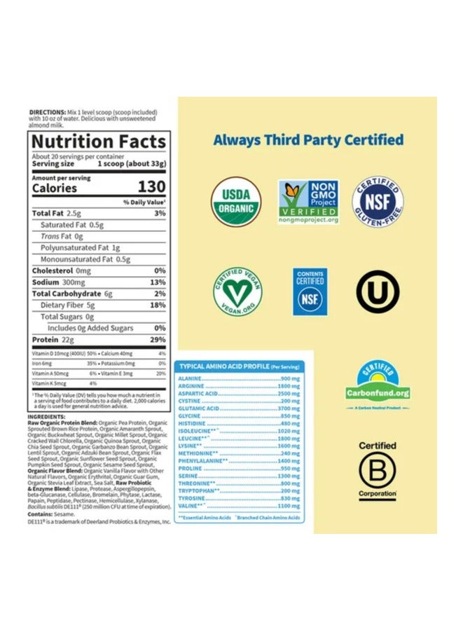جاردن أوف لايف وجبة عضوية خام من جاردن أوف لايف، مخفوق نباتي بديل للوجبات 22 جرام، بروتين خالٍ من السكر والغلوتين، نكهة الفانيليا 1 رطل - Image 2
