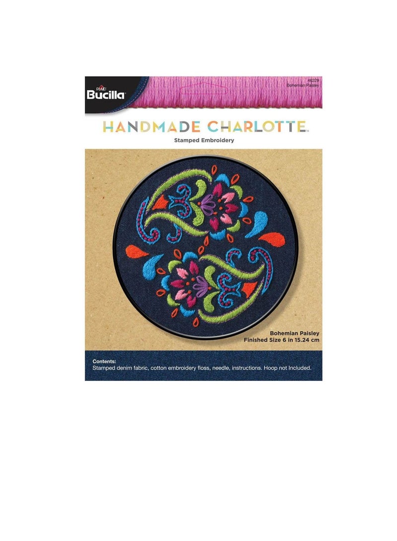 Bucilla Stamped Embroidery Kit 6in Round Bohemian Paisley - Image 1