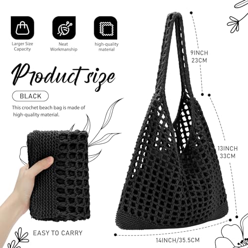 EIMMBD Crochet Bags for Women Beach Totes Bags Aesthetic Summer Tote Shoulder Hippie Bag Knit Bag,13 x 14 inch(B-Black) - Image 5