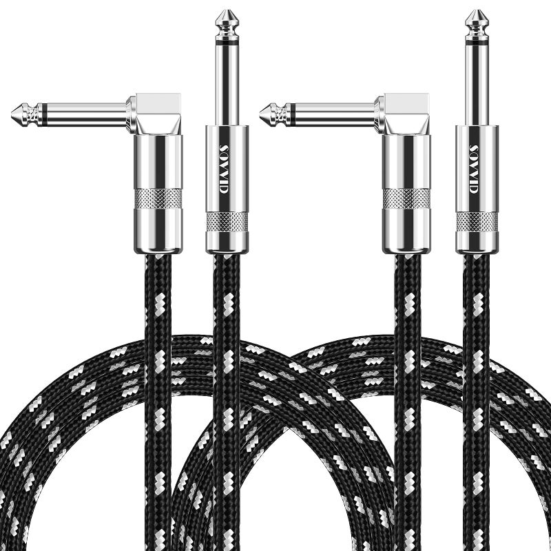 Sovvid 10FT 2 Pack Instrument Cable Electric Guitar Bass Guitar Cable with Right Angle 14 Inch Connector Black White