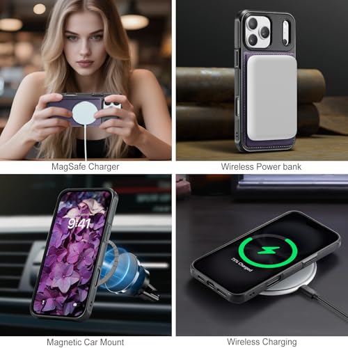 Usroom for iPhone 17 Pro Wallet Case Compatible with Magsafe, Magnetic RFID Blocking Card Holder Kickstand 2 in 1 Detachable Case for iPhone 17 Pro 6.3", Purple - Image 3