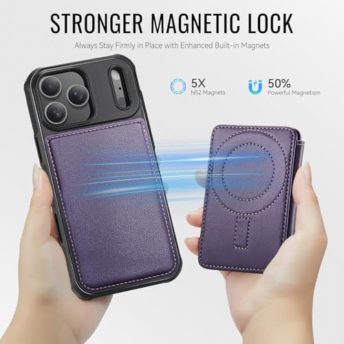 Usroom for iPhone 17 Pro Wallet Case Compatible with Magsafe, Magnetic RFID Blocking Card Holder Kickstand 2 in 1 Detachable Case for iPhone 17 Pro 6.3", Purple - Image 2