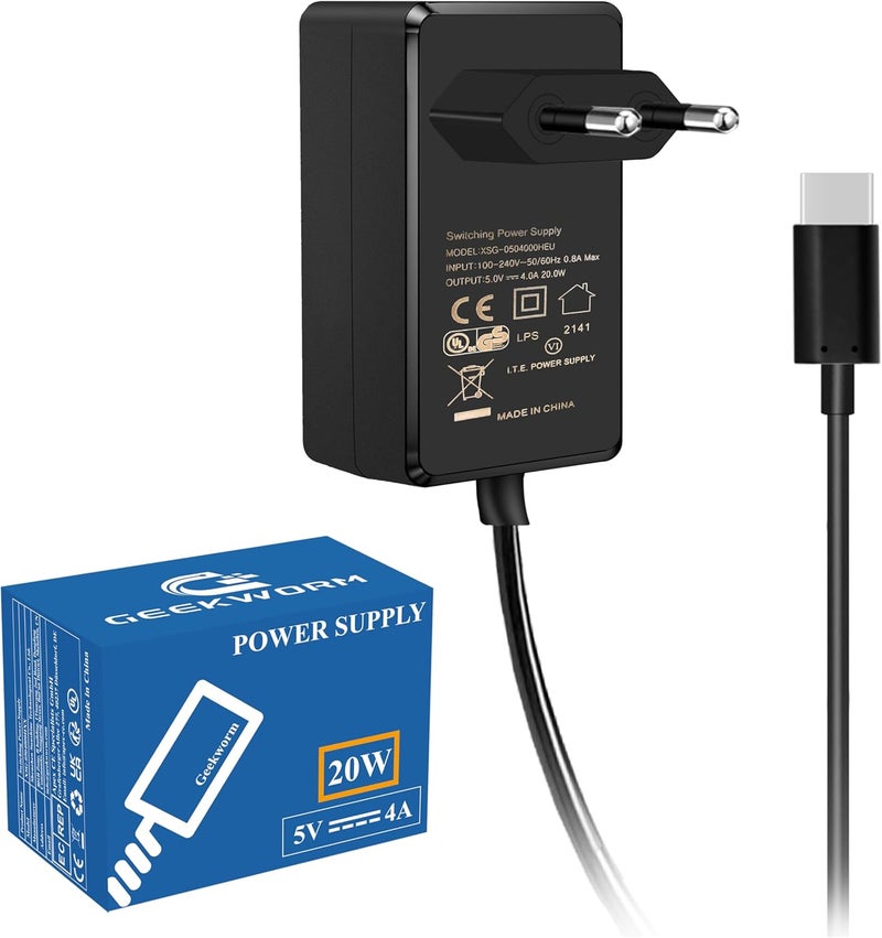 Geekworm Raspberry Pi 4 Power Supply 20W 5V 4A USB-C Power Supply Charger for Raspberry Pi 4 8GB / 4GB / 2GB / NASPi / X735 / X708 / X728 / X630 / Pi 400 / Orange Pi 5 / 5B / 5 Plus - Image 1