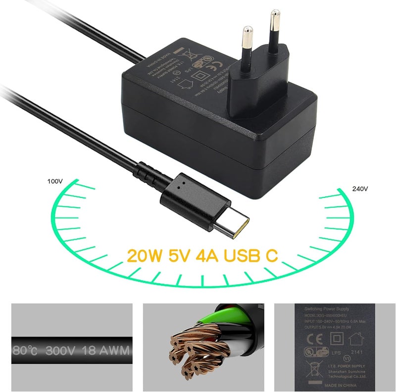 Geekworm Raspberry Pi 4 Power Supply 20W 5V 4A USB-C Power Supply Charger for Raspberry Pi 4 8GB / 4GB / 2GB / NASPi / X735 / X708 / X728 / X630 / Pi 400 / Orange Pi 5 / 5B / 5 Plus - Image 2